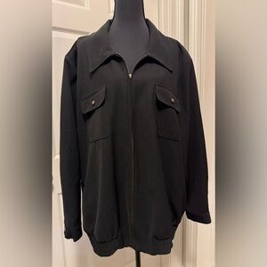 Black Bomber Jacket with Full-Length Zipper and Collar